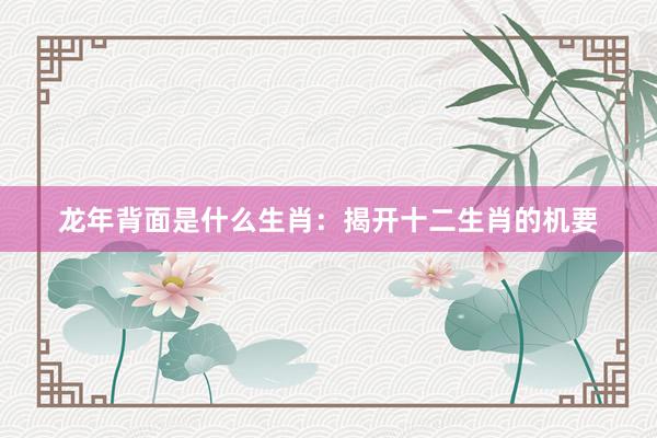 龙年背面是什么生肖：揭开十二生肖的机要